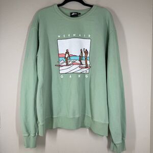 Alimo Sweatshirt Sea Green Mint Mermaid Gang Graphic Surfer Girl Pullover 2X